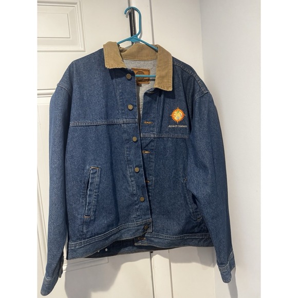 Vintage Allen & Company Embroidered Denim Jacket Sportsmaster L corduroy Collar - Picture 1 of 15